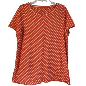 Soft‎ Surroundings Shirt Womens Extra Large Orange White Striped Pima Cotton